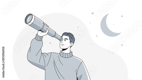 Man Gazing At Night Sky With Telescope Exploring Future Goals