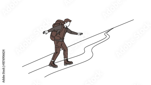Man Hiking Up A Winding Path With Backpack Illustration Sketch Style