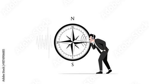 Man In Business Suit Listening Compass To Market Signal Information Data