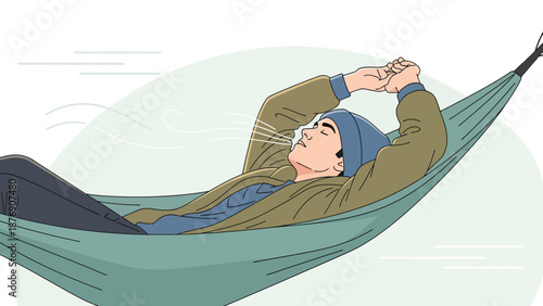 Man Resting In Hammock Enjoying Fresh Air And Nature Serenity Peaceful Scene