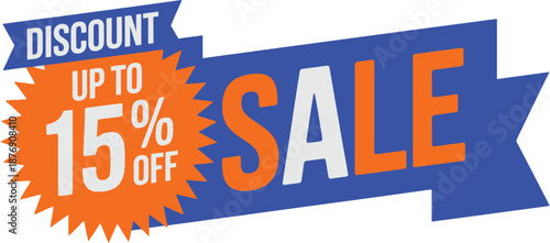 Label design with modern shape and promotional badge style with 15% discount