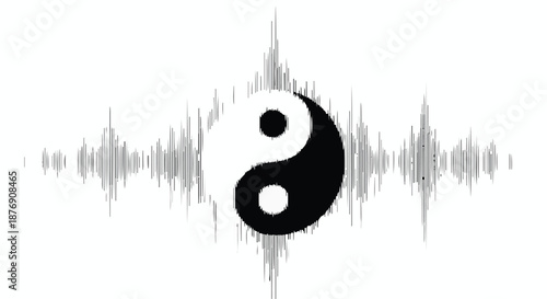 Harmonious balance represented by a yin yang symbol overlaid on a sound wave