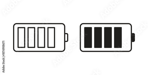 Battery icons vector symbol with editable stroke and flat versions