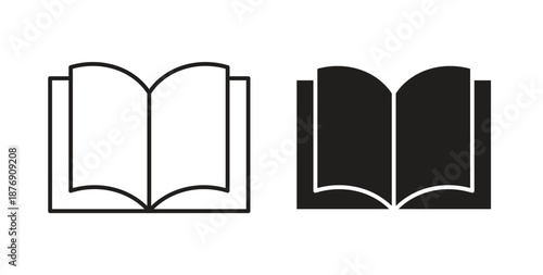 Book icons vector symbol with editable stroke and flat versions