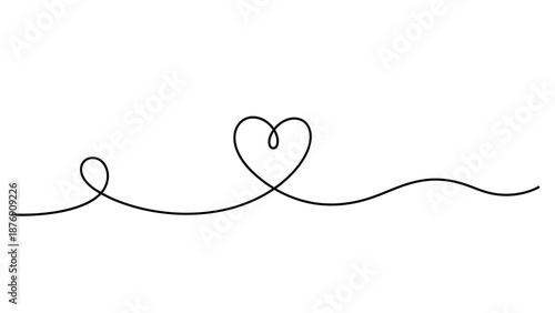 Minimal symbolic line art of a heart formed by a wavy black line on a white background, conveying unity and support with a simple, elegant design for global awareness and child cancer