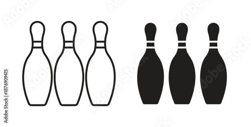Bowling icons vector symbol with editable stroke and flat versions
