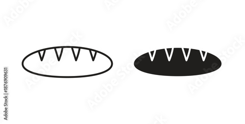 Bread loaf icons vector symbol with editable stroke and flat versions