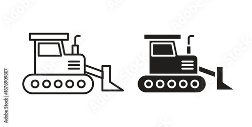 Bulldozer icons vector symbol with editable stroke and flat versions