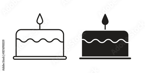 Cake icons vector symbol with editable stroke and flat versions