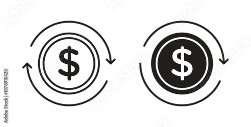 Cash flow icons vector symbol with editable stroke and flat versions
