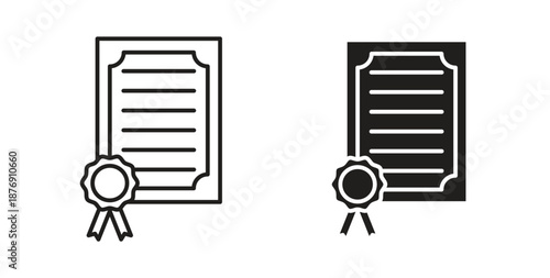 Certificate icons vector symbol with editable stroke and flat versions