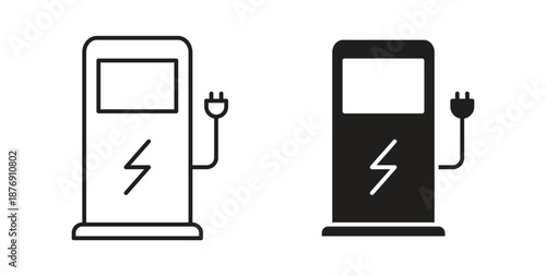 Charging station icons vector symbol with editable stroke and flat versions