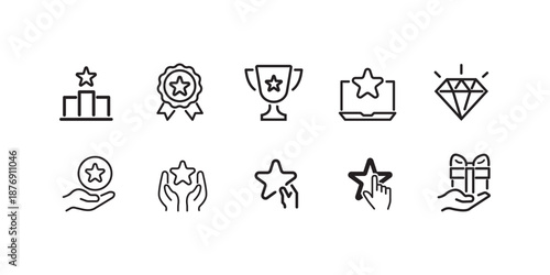 Universal Outline Icon Set – Incentives, Rewards, Marketing & App Icons, Editable Flat Vector Stroke