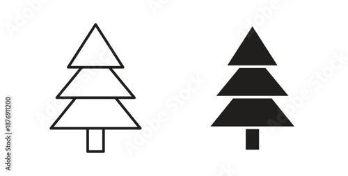 Christmas tree icons vector symbol with editable stroke and flat versions