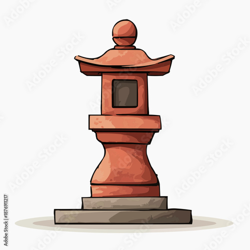 Flat illustration of traditional stone lantern. Minimal cultural symbol for Obon festival, summer decor or mindful branding with copy space.