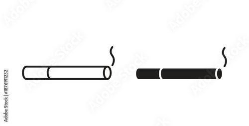 Cigarette icons vector symbol with editable stroke and flat versions