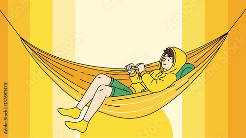 Young Man Resting In Hammock, Enjoying Relaxation And Leisure Time Outside