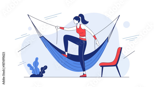Young Woman Training In Hammock For Aerial Fitness And Artistic Gymnastics