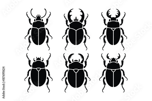 Beetle and scarab silhouettes set insect vector illustrations