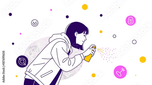 Young Woman Using Spray Can In A Decorative And Creative Digital Illustration