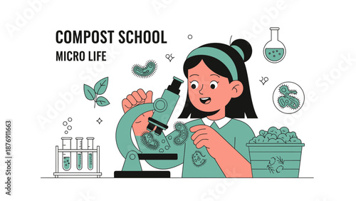 Young Scientist Examining Microorganisms Through Microscope in Compost Science Class