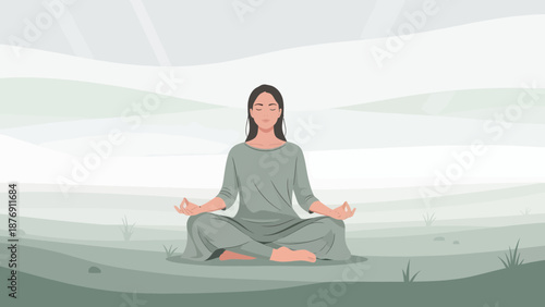 Zen Serenity Woman Meditating In Nature For Mindfulness And Well Being