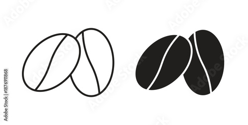 Coffee Bean icons vector symbol with editable stroke and flat versions