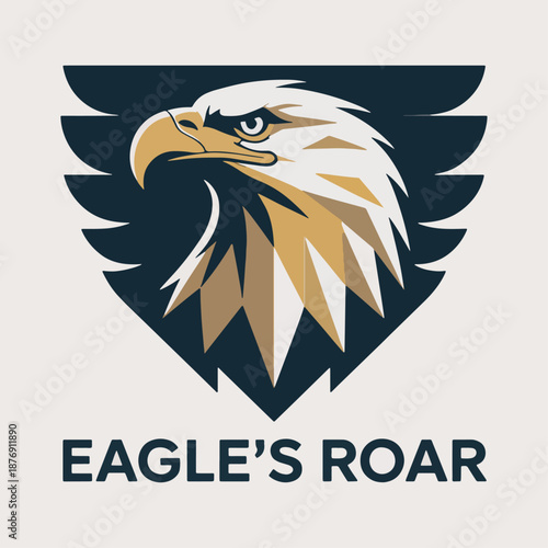 Eagle’s Roar bold head crest logo, fierce raptor emblem with stylized feathers, powerful patriotic mascot vector for teams, events and sports branding