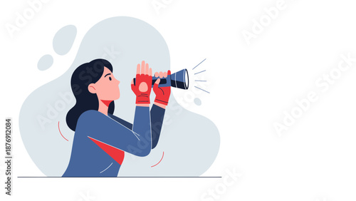 Woman With Binoculars Looking Forward For Opportunities And Future Vision