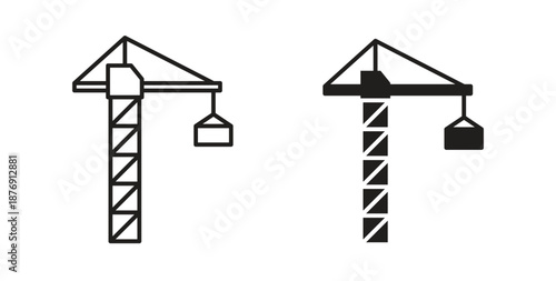 Construction crane icons vector symbol with editable stroke and flat versions