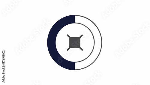 Black and white circular design symbol.