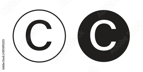 Copyright icons vector symbol with editable stroke and flat versions