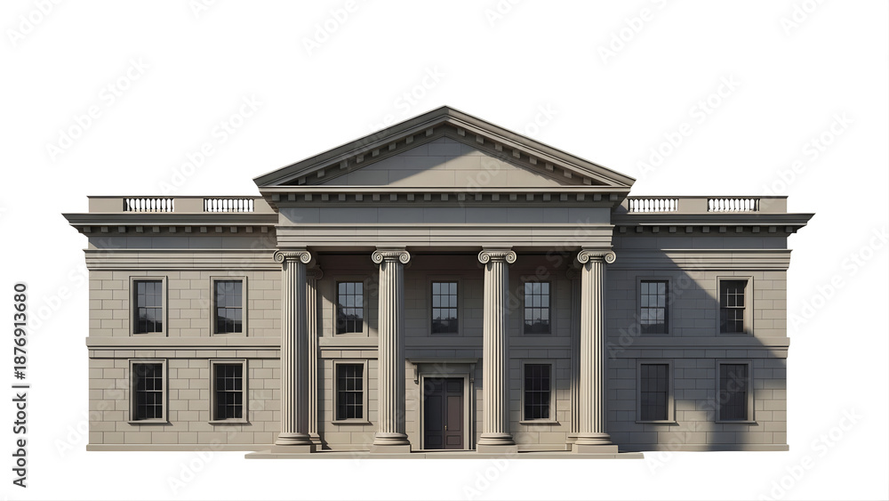 Fototapeta premium A large gray building with columns on transparent background