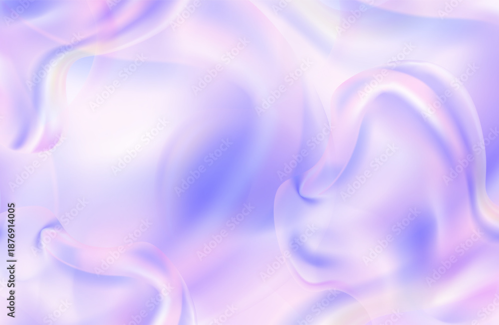 Obraz premium 3d render abstract background in nature landscape. Transparent glossy glass ribbon on water. Holographic curved wave in motion. Iridescent design element for banner background, wallpaper.
