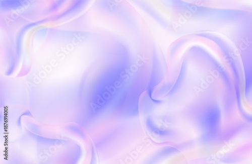 3d render abstract background in nature landscape. Transparent glossy glass ribbon on water. Holographic curved wave in motion.
Iridescent design element for banner background, wallpaper.
