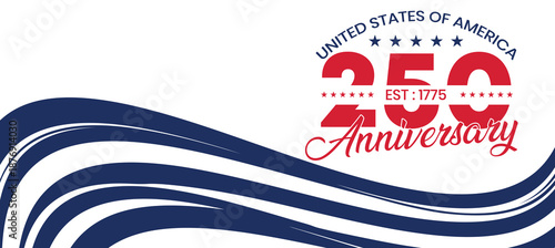 United States 250 Years Anniversary Patriotic Banner with Smooth Blue Wave Motion and Red Accent Highlights