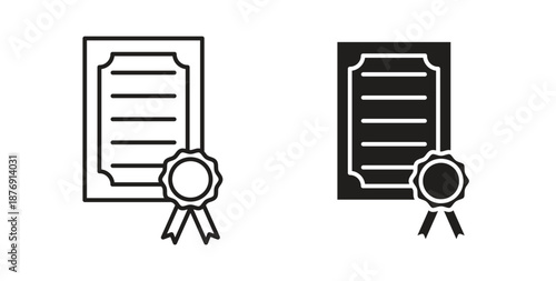 Diploma icons vector symbol with editable stroke and flat versions