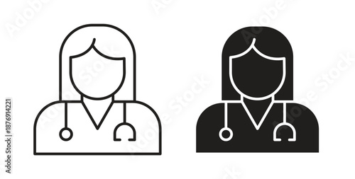 Doctor icons vector symbol with editable stroke and flat versions