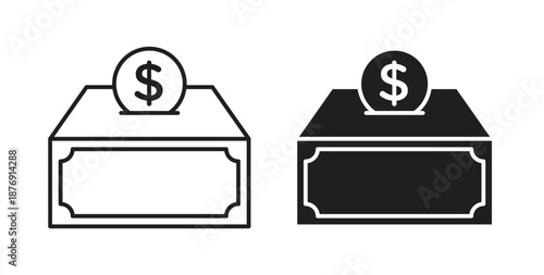 Donation box icons vector symbol with editable stroke and flat versions