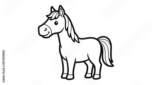 Cute horse drawing in simple cartoon style for kids