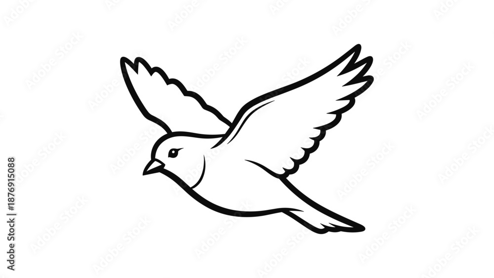 Obraz premium Peaceful dove in flight silhouette with outstretched wings on white background