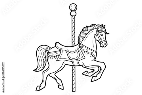 Intricate carousel horse design with ornate details for coloring and crafts