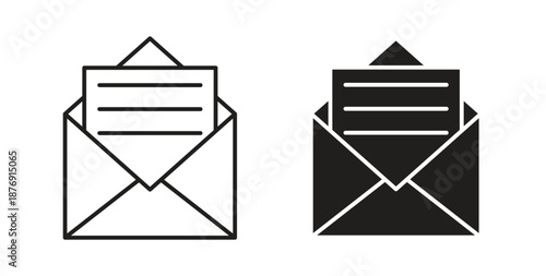 Envelope open icons vector symbol with editable stroke and flat versions