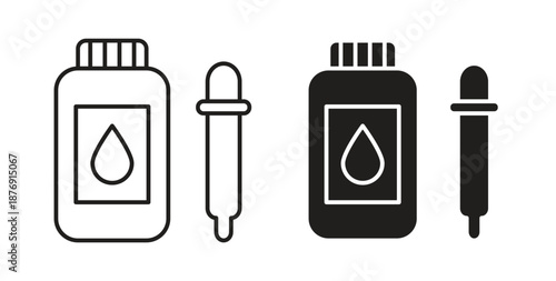 Essential oils icons vector symbol with editable stroke and flat versions