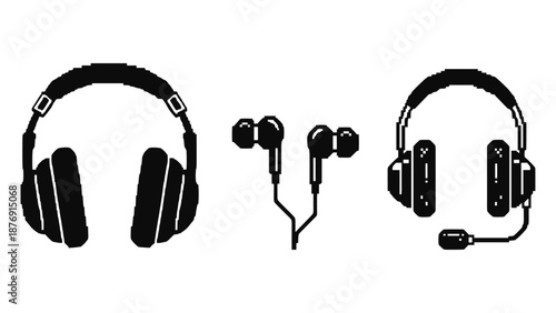 Silhouette audio devices: headphones and earbuds collection