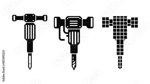 Industrial jackhammers: silhouette and pixel art styles for construction themes