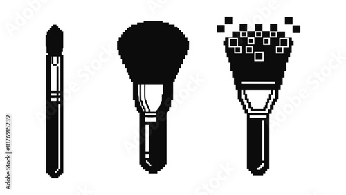 Pixel art makeup brushes: creative black and white beauty tools