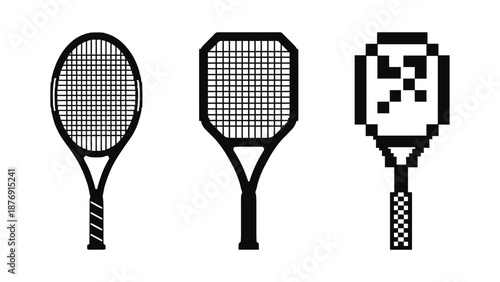 Tennis racket evolution: classic, modern, pixel art designs