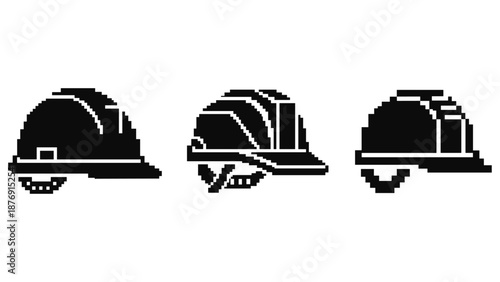 Pixel art hard hats set: construction headgear in retro style