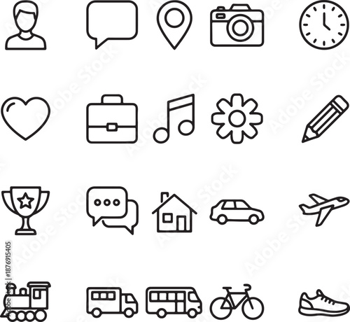 Black and white of people, and transportation methods also transparent background speech bubble location pin